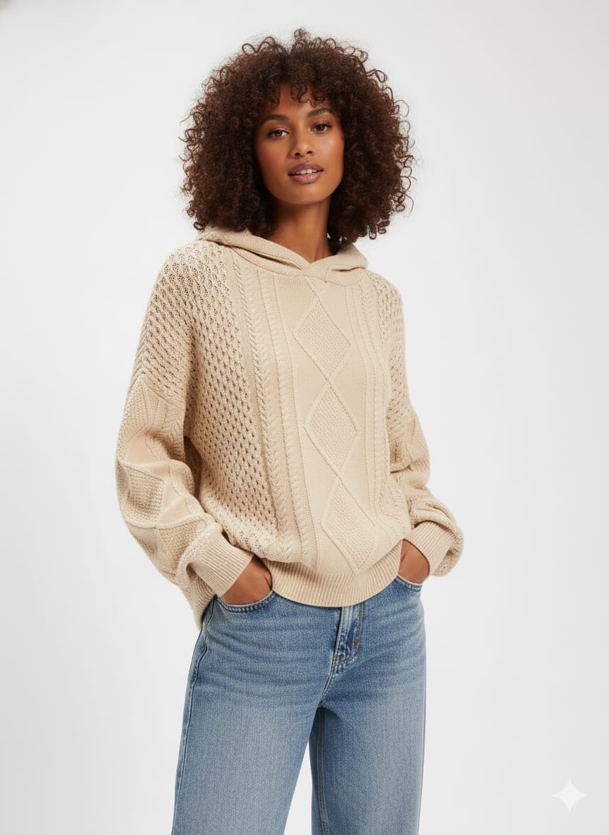 Texture Knit Long Sleeve Hooded Sweater